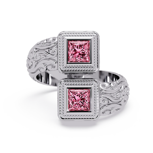 1.0 CTW Princess-Cut Filigree Bypass Colorstone Ring in Tourmaline Pink and White Gold – Lunéa Paris