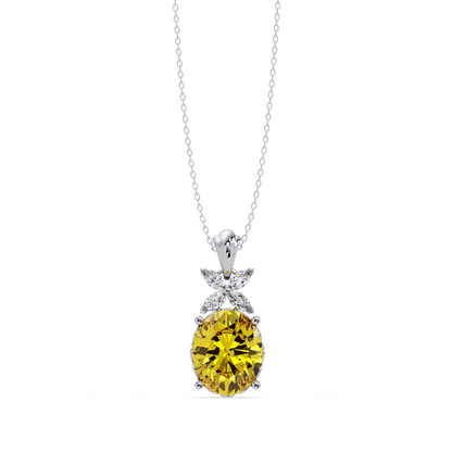 3.6 CTW Oval Butterfly Accent Colorstone Pendant Necklace — Citrine Lemon Yellow — 14K White Gold