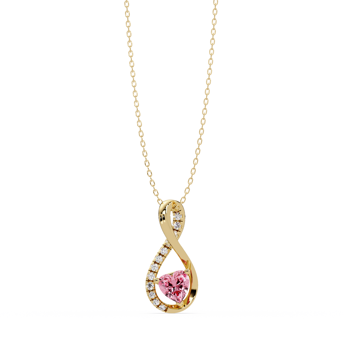 0.4 CTW Heart Infinity Colorstone Pendant Necklace — Tourmaline Rose Pink — 14K Yellow Gold