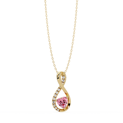 0.4 CTW Heart Infinity Colorstone Pendant Necklace — Tourmaline Rose Pink — 14K Yellow Gold