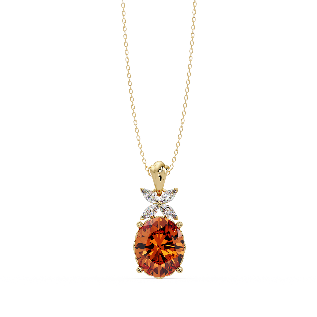 3.6 CTW Oval Butterfly Accent Colorstone Pendant Necklace — Champagne Topaz Amber — 14K Yellow Gold