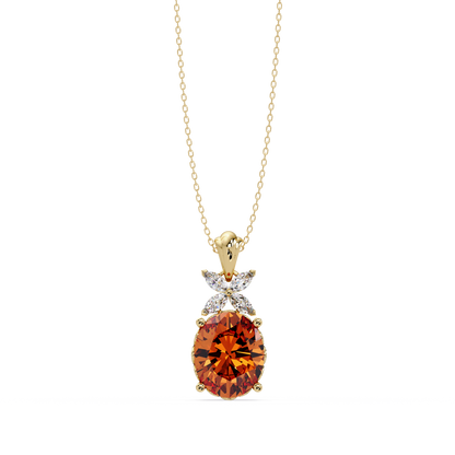 3.6 CTW Oval Butterfly Accent Colorstone Pendant Necklace — Champagne Topaz Amber — 14K Yellow Gold