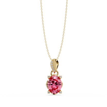 1.8 CTW Oval Solitaire Accent Colorstone Pendant Necklace — Tourmaline Rose Pink — 14K Yellow Gold