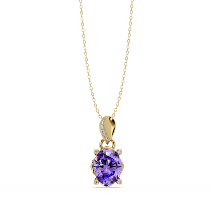 1.8 CTW Oval Solitaire Accent Colorstone Pendant Necklace — Amethyst Lavender — 14K Yellow Gold