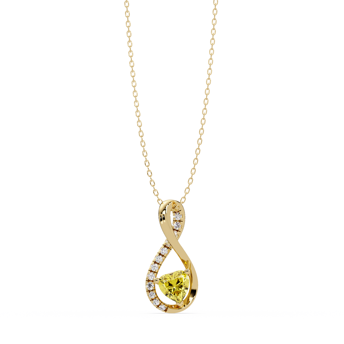 0.4 CTW Heart Infinity Colorstone Pendant Necklace — Citrine Lemon Yellow — 14K Yellow Gold