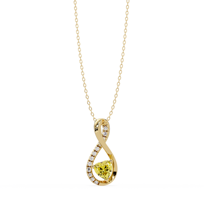 0.4 CTW Heart Infinity Colorstone Pendant Necklace — Citrine Lemon Yellow — 14K Yellow Gold