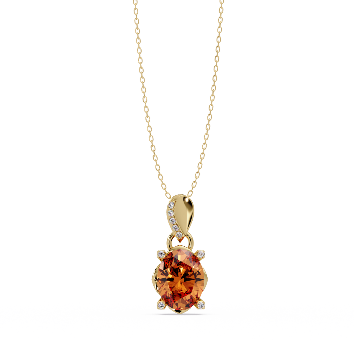 1.8 CTW Oval Solitaire Accent Colorstone Pendant Necklace — Champagne Topaz Amber — 14K Yellow Gold