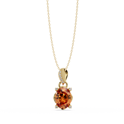 1.8 CTW Oval Solitaire Accent Colorstone Pendant Necklace — Champagne Topaz Amber — 14K Yellow Gold