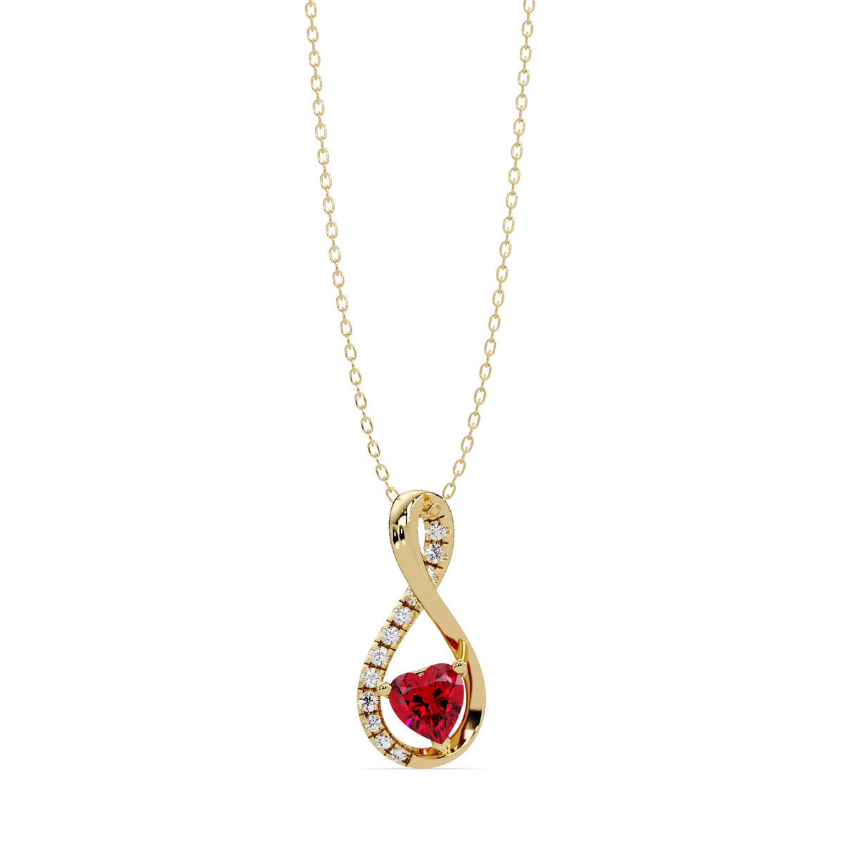 0.4 CTW Heart Infinity Colorstone Pendant Necklace — Ruby Deep Red — 14K Yellow Gold