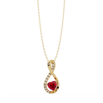 0.4 CTW Heart Infinity Colorstone Pendant Necklace — Ruby Deep Red — 14K Yellow Gold
