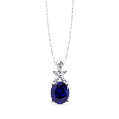 3.6 CTW Oval Butterfly Accent Colorstone Pendant Necklace — Sapphire Royal Blue — 14K White Gold