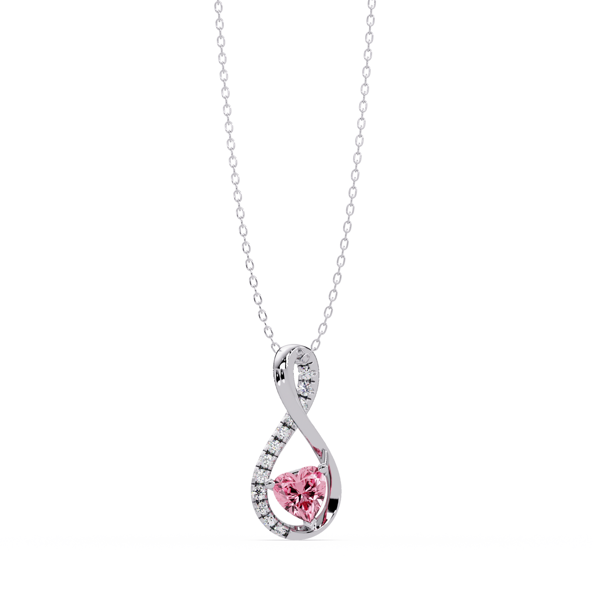 0.4 CTW Heart Infinity Colorstone Pendant Necklace — Tourmaline Rose Pink — 14K White Gold