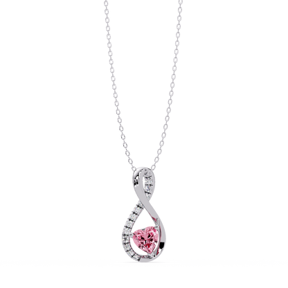 0.4 CTW Heart Infinity Colorstone Pendant Necklace — Tourmaline Rose Pink — 14K White Gold