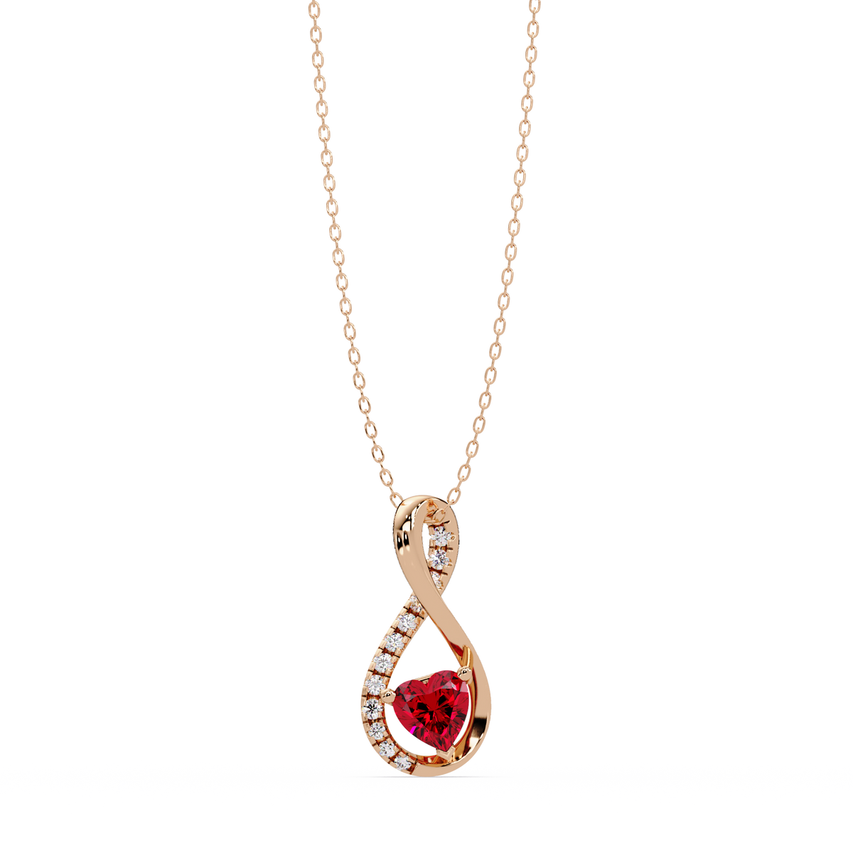0.4 CTW Heart Infinity Colorstone Pendant Necklace — Ruby Deep Red — 14K Rose Gold