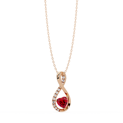 0.4 CTW Heart Infinity Colorstone Pendant Necklace — Ruby Deep Red — 14K Rose Gold