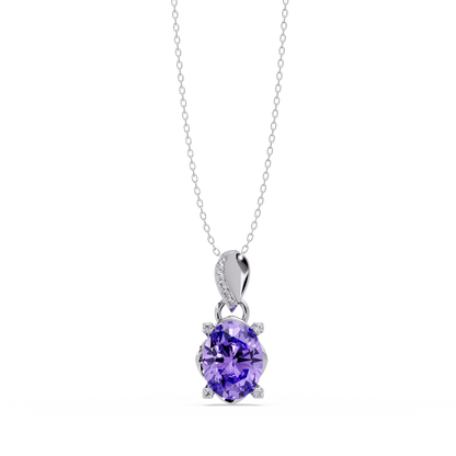 1.8 CTW Oval Solitaire Accent Colorstone Pendant Necklace — Amethyst Lavender — 14K White Gold