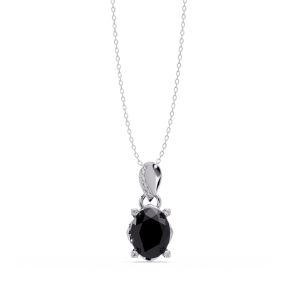 1.8 CTW Oval Solitaire Accent Colorstone Pendant Necklace — Onyx Black — 14K White Gold