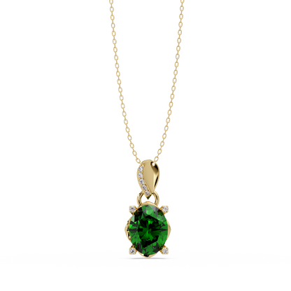 1.8 CTW Oval Solitaire Accent Colorstone Pendant Necklace — Emerald Deep Green — 14K Yellow Gold