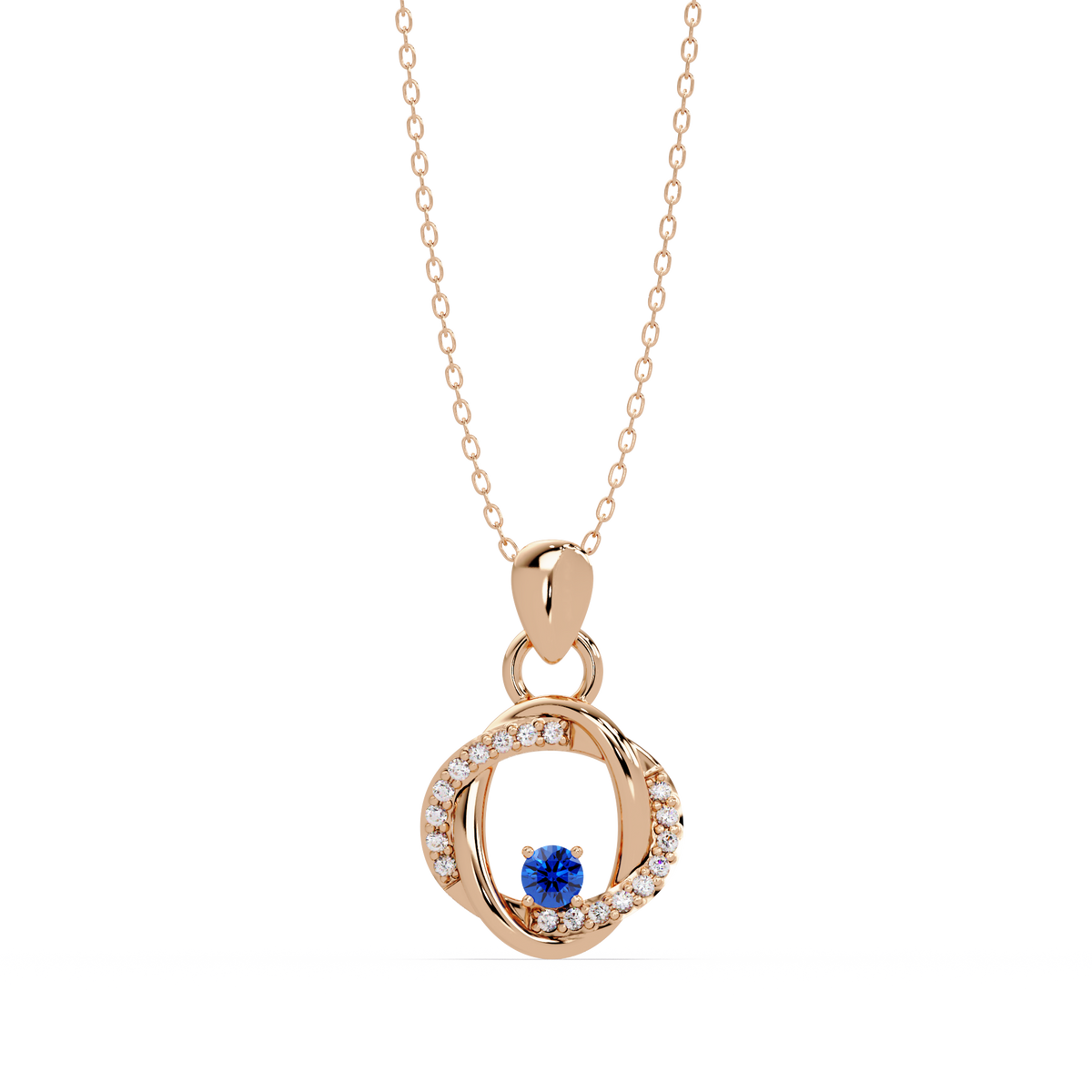 0.1 CTW Round Open Circle Colorstone Pendant Necklace — Sapphire Royal Blue — 14K Rose Gold