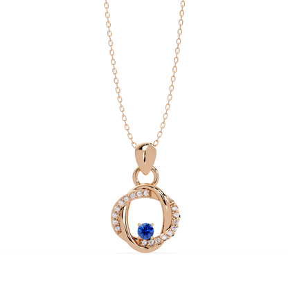 0.1 CTW Round Open Circle Colorstone Pendant Necklace — Sapphire Royal Blue — 14K Rose Gold