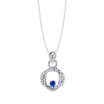0.1 CTW Round Open Circle Colorstone Pendant Necklace — Sapphire Royal Blue — 14K White Gold