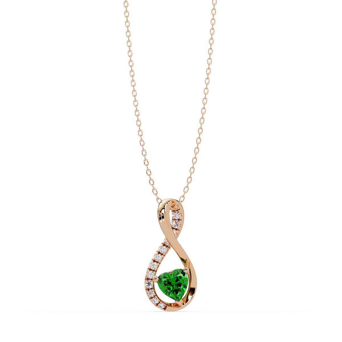 0.4 CTW Heart Infinity Colorstone Pendant Necklace — Emerald Deep Green — 14K Rose Gold