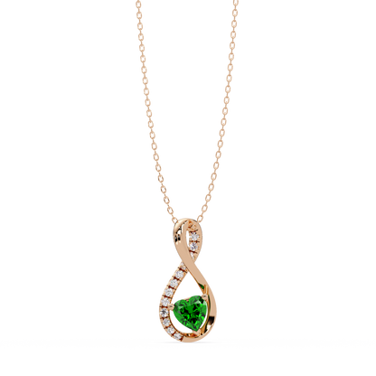 0.4 CTW Heart Infinity Colorstone Pendant Necklace — Emerald Deep Green — 14K Rose Gold