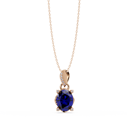1.8 CTW Oval Solitaire Accent Colorstone Pendant Necklace — Sapphire Royal Blue — 14K Rose Gold