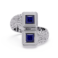 1.0 CTW Princess-Cut Filigree Bypass Colorstone Ring in Sapphire Blue and White Gold – Lunéa Paris