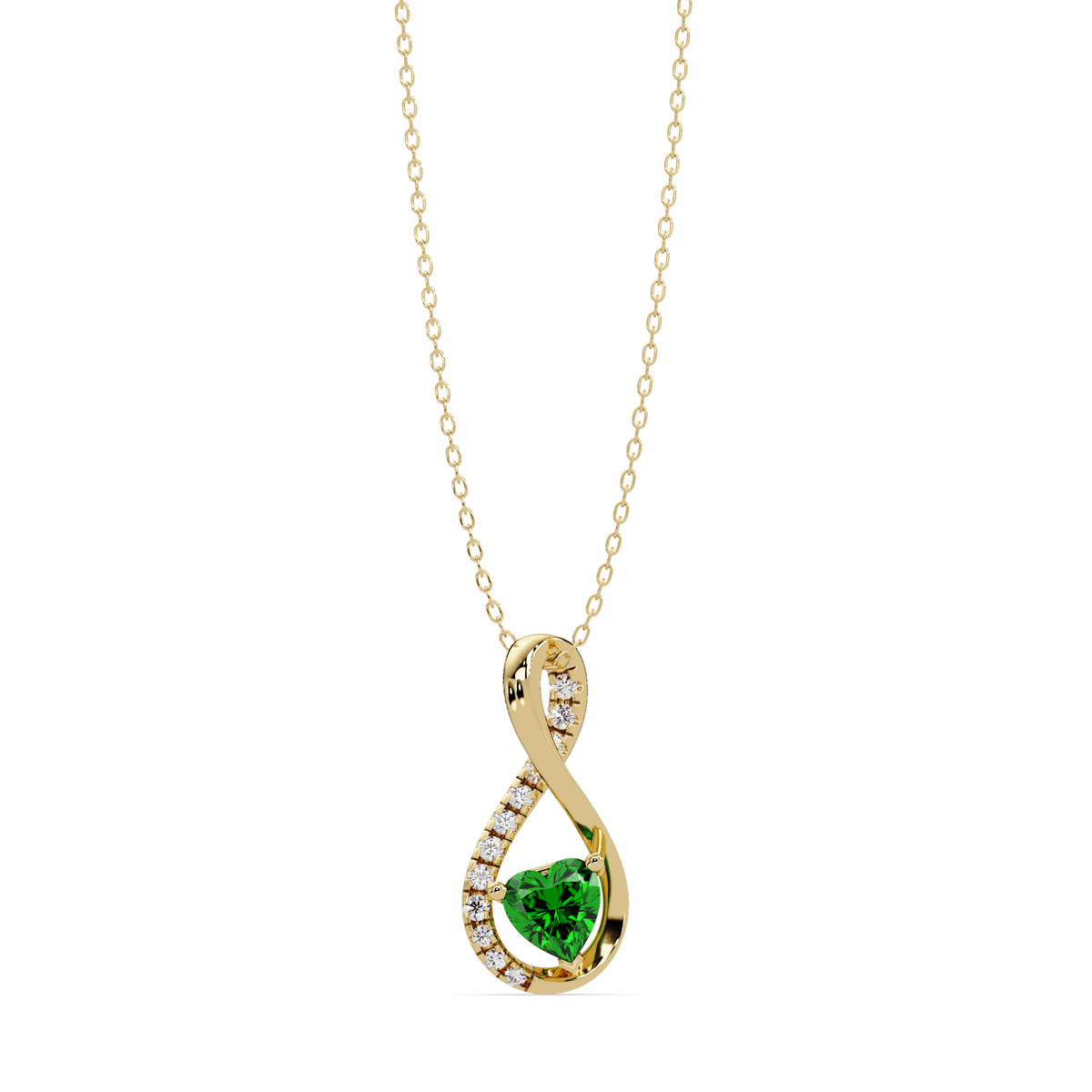 0.4 CTW Heart Infinity Colorstone Pendant Necklace — Emerald Deep Green — 14K Yellow Gold