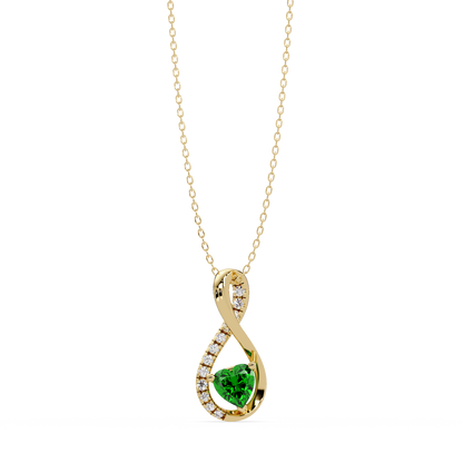 0.4 CTW Heart Infinity Colorstone Pendant Necklace — Emerald Deep Green — 14K Yellow Gold