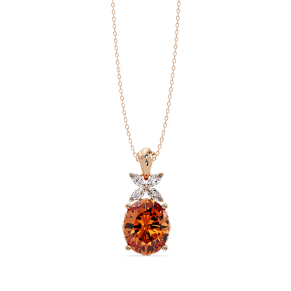 3.6 CTW Oval Butterfly Accent Colorstone Pendant Necklace — Champagne Topaz Amber — 14K Rose Gold