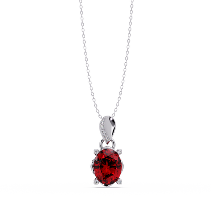 1.8 CTW Oval Solitaire Accent Colorstone Pendant Necklace — Ruby Deep Red — 14K White Gold
