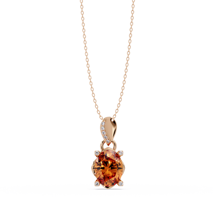 1.8 CTW Oval Solitaire Accent Colorstone Pendant Necklace — Champagne Topaz Amber — 14K Rose Gold