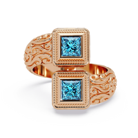1.0 CTW Princess-Cut Filigree Bypass Colorstone Ring in Aquamarine Blue and Rose Gold – Lunéa Paris