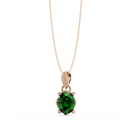 1.8 CTW Oval Solitaire Accent Colorstone Pendant Necklace — Emerald Deep Green — 14K Rose Gold
