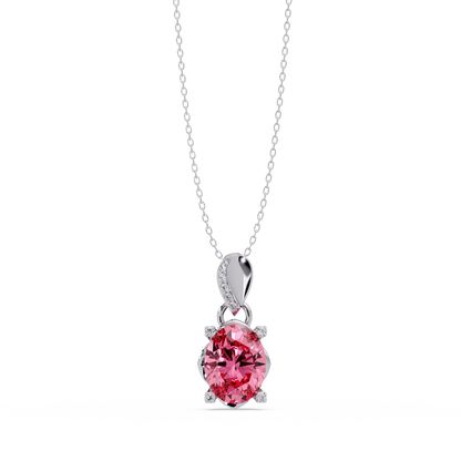 1.8 CTW Oval Solitaire Accent Colorstone Pendant Necklace — Tourmaline Rose Pink — 14K White Gold
