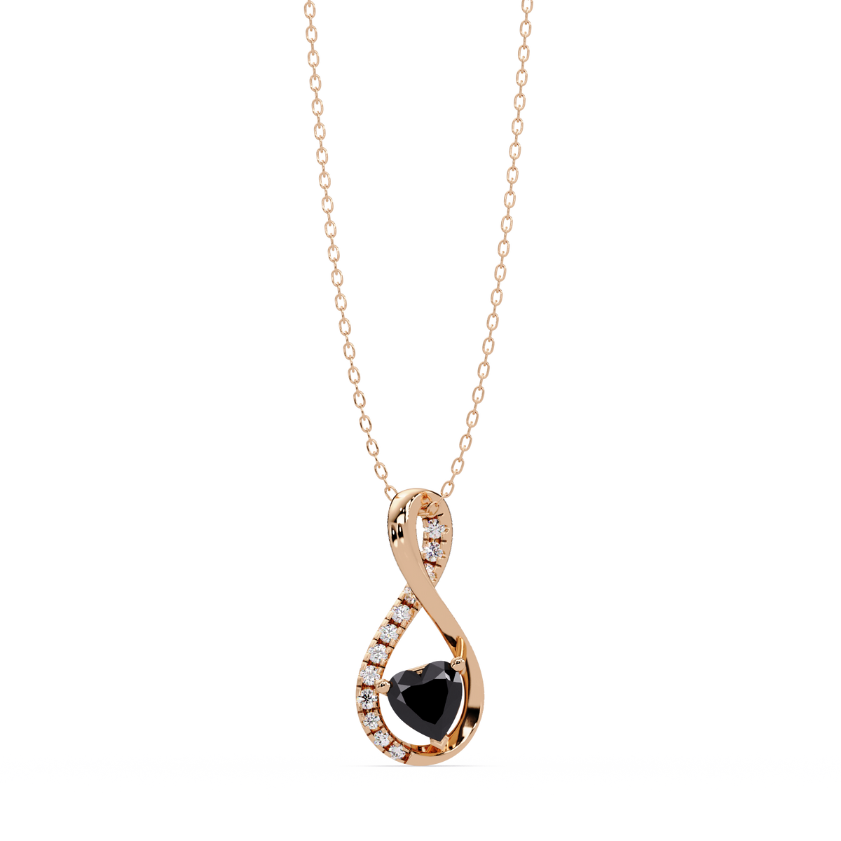 0.4 CTW Heart Infinity Colorstone Pendant Necklace — Onyx Black — 14K Rose Gold