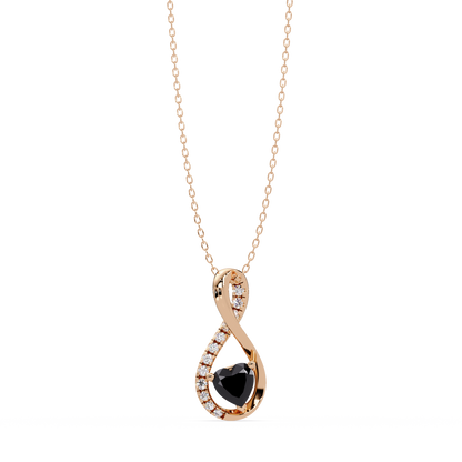 0.4 CTW Heart Infinity Colorstone Pendant Necklace — Onyx Black — 14K Rose Gold