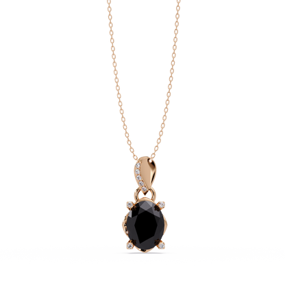 1.8 CTW Oval Solitaire Accent Colorstone Pendant Necklace — Onyx Black — 14K Rose Gold
