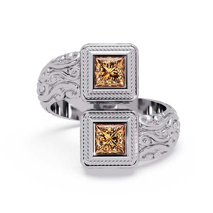1.0 CTW Princess-Cut Filigree Bypass Colorstone Ring in Champagne Topaz and White Gold – Lunéa Paris