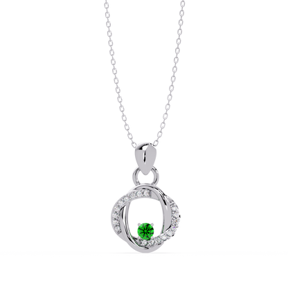 0.1 CTW Round Open Circle Colorstone Pendant Necklace — Emerald Deep Green — 14K White Gold