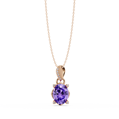 1.8 CTW Oval Solitaire Accent Colorstone Pendant Necklace — Amethyst Lavender — 14K Rose Gold
