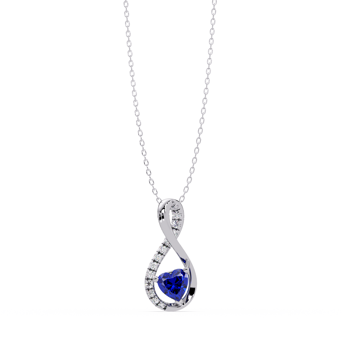0.4 CTW Heart Infinity Colorstone Pendant Necklace — Sapphire Royal Blue — 14K White Gold