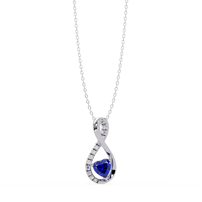 0.4 CTW Heart Infinity Colorstone Pendant Necklace — Sapphire Royal Blue — 14K White Gold