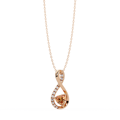 0.4 CTW Heart Infinity Colorstone Pendant Necklace — Champagne Topaz Amber — 14K Rose Gold