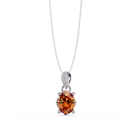 1.8 CTW Oval Solitaire Accent Colorstone Pendant Necklace — Champagne Topaz Amber — 14K White Gold