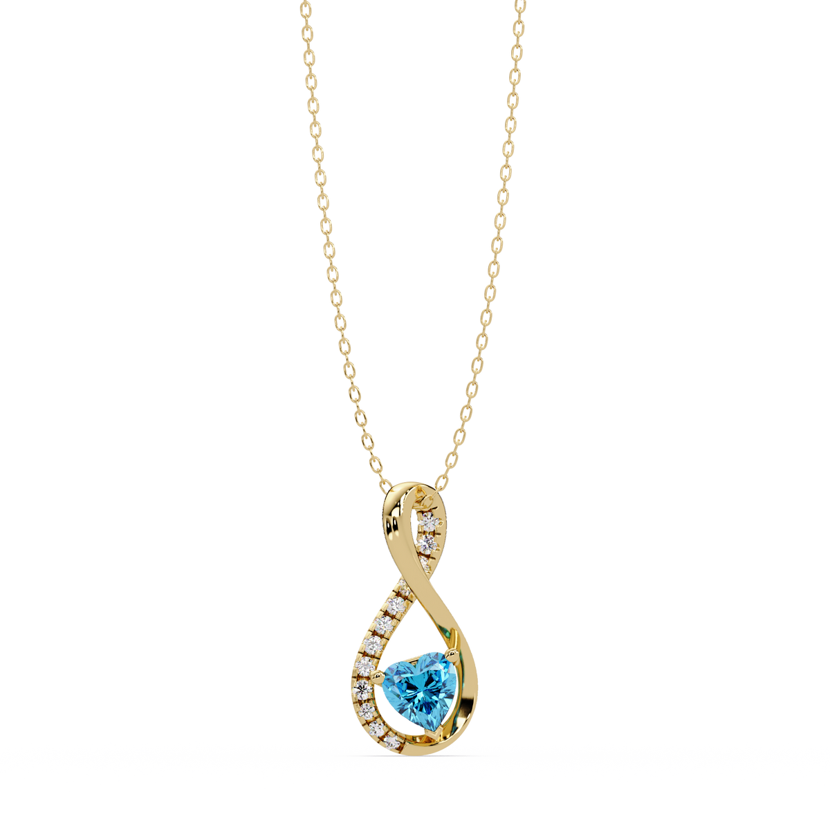 0.4 CTW Heart Infinity Colorstone Pendant Necklace — Aquamarine Sky Blue — 14K Yellow Gold