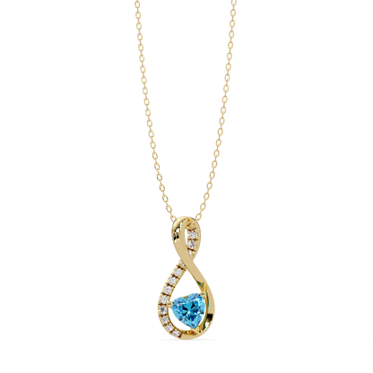 0.4 CTW Heart Infinity Colorstone Pendant Necklace — Aquamarine Sky Blue — 14K Yellow Gold