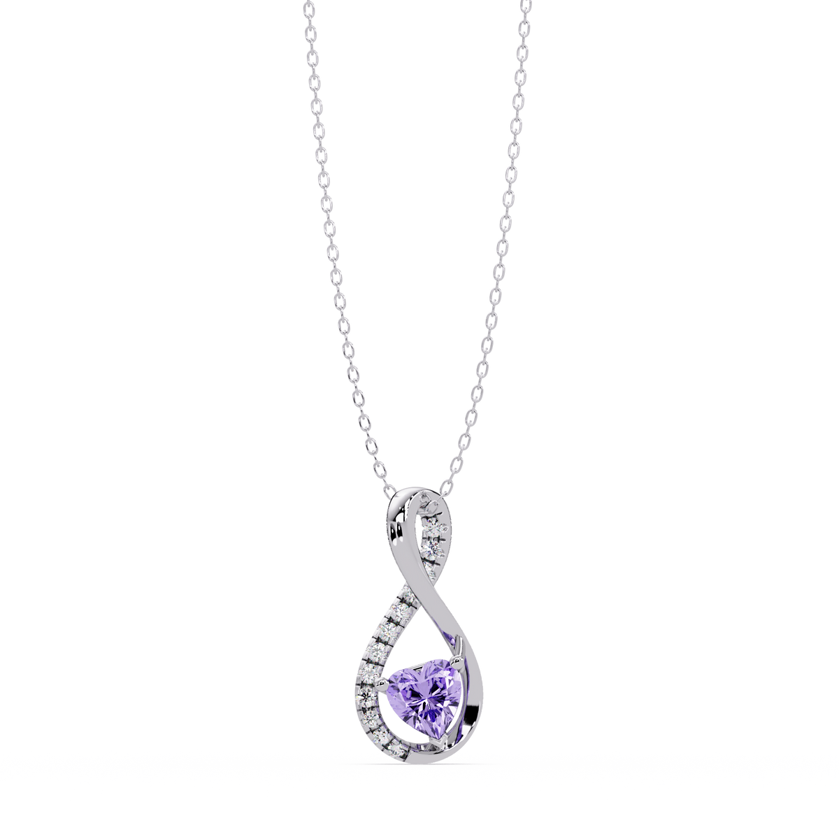 0.4 CTW Heart Infinity Colorstone Pendant Necklace — Amethyst Lavender — 14K White Gold